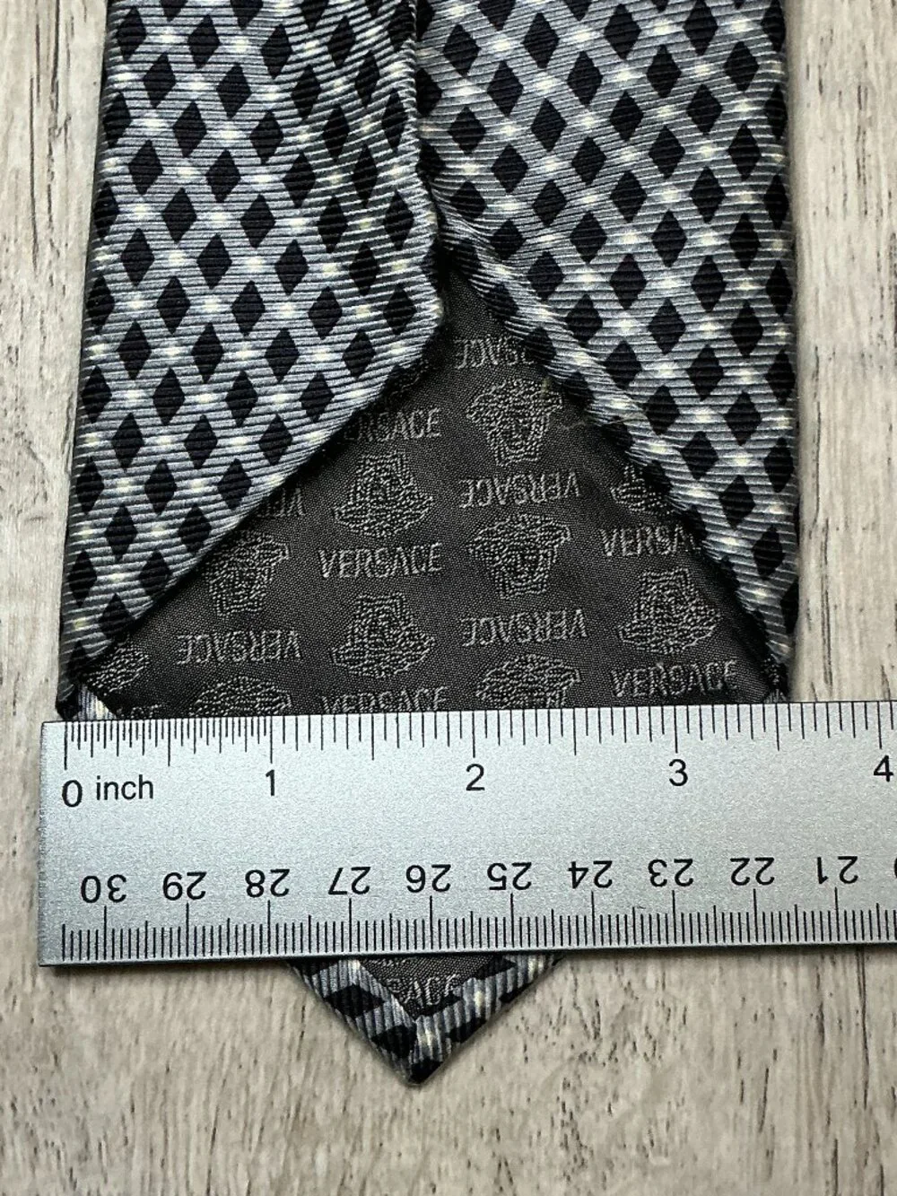 Gianni Versace Gray Black Geometric Silk Tie - Flawed